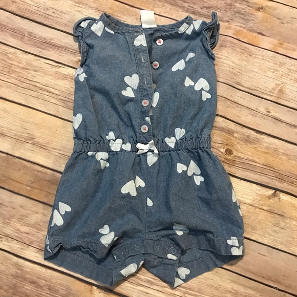 Carter's Other - Carter’s Chambray Denim Heart Romper Snap Bottom